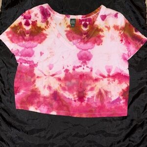 Pink and Brown Tie-Dye Crop Top